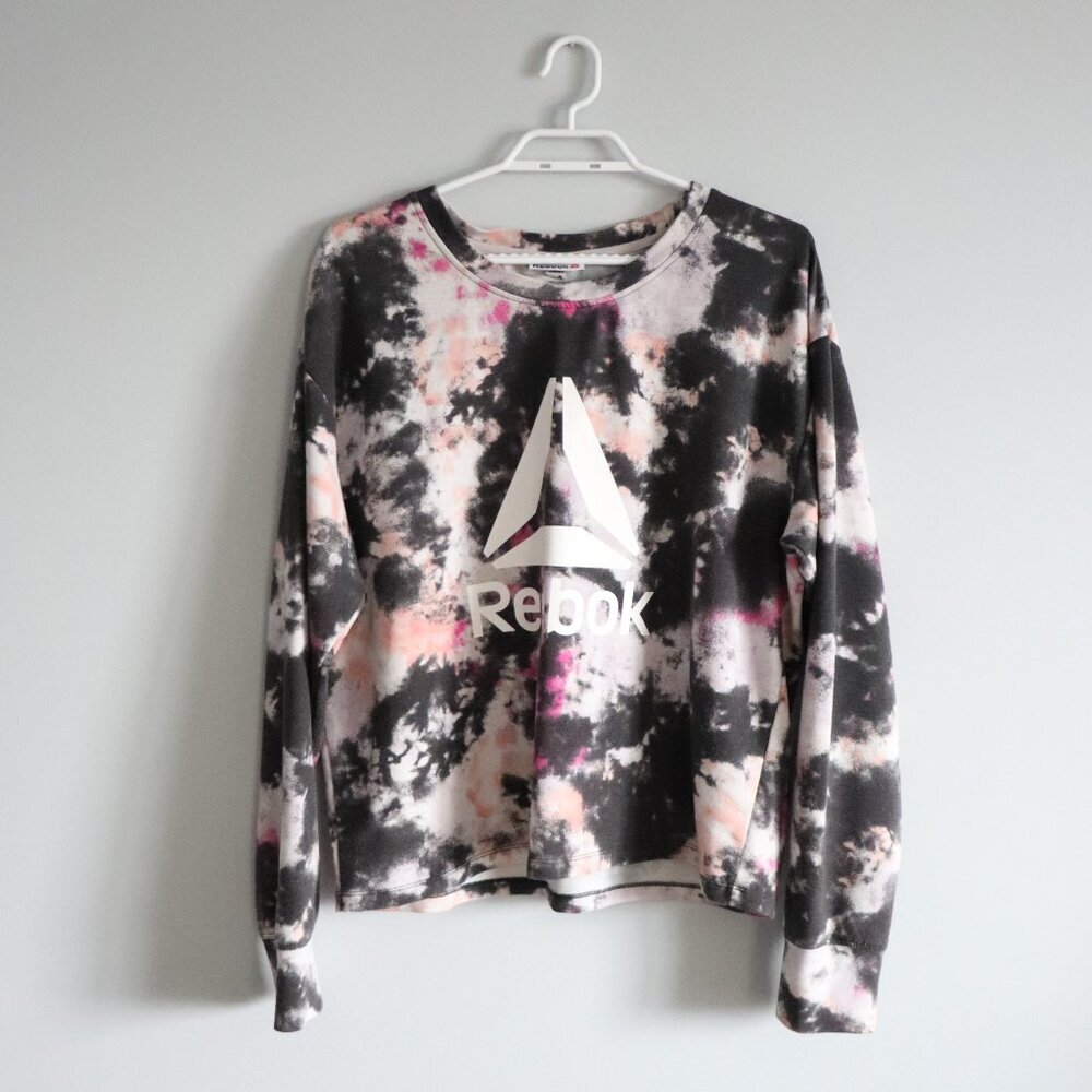 Reebok Women's Sz Lrg Tie Dye All Day Cropped Pullover Activewear Sweater